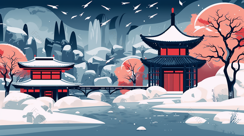 唯美故宫雪景中国风手绘水墨画背景图,插画/手绘图,插画/手绘图库,插画/手绘图下载,插画/手绘